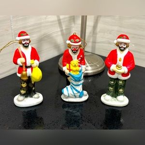 Vintage Emmett Kelly Clown Santa Set Of 3 Ornaments 1980s